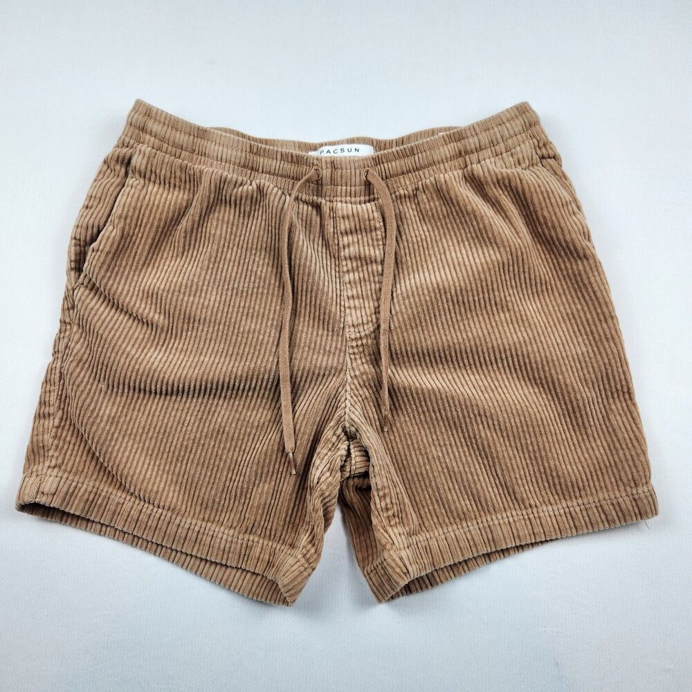 PacSun Corduroy Volley Shorts Mens M Tan/Brown Wide-Wale Drawstring Retro Earthy